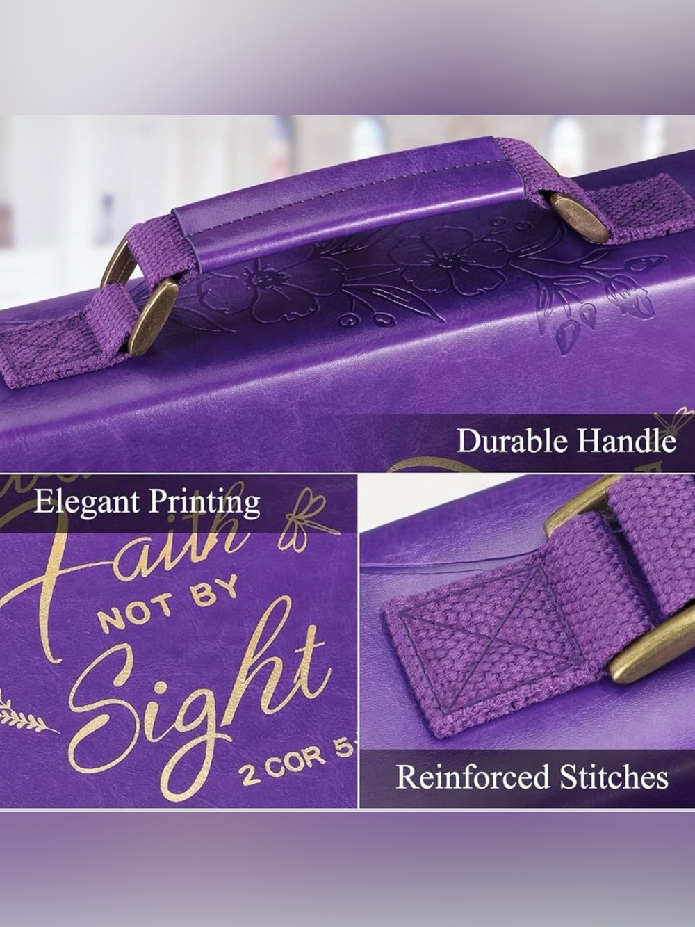 Bible Cover, “For We Walk By Faith” Scripture - Purple - Picture 4 of 7